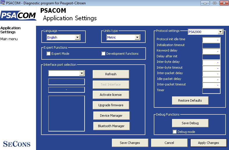 psacom17: OBD-II diagnostic program screenshot