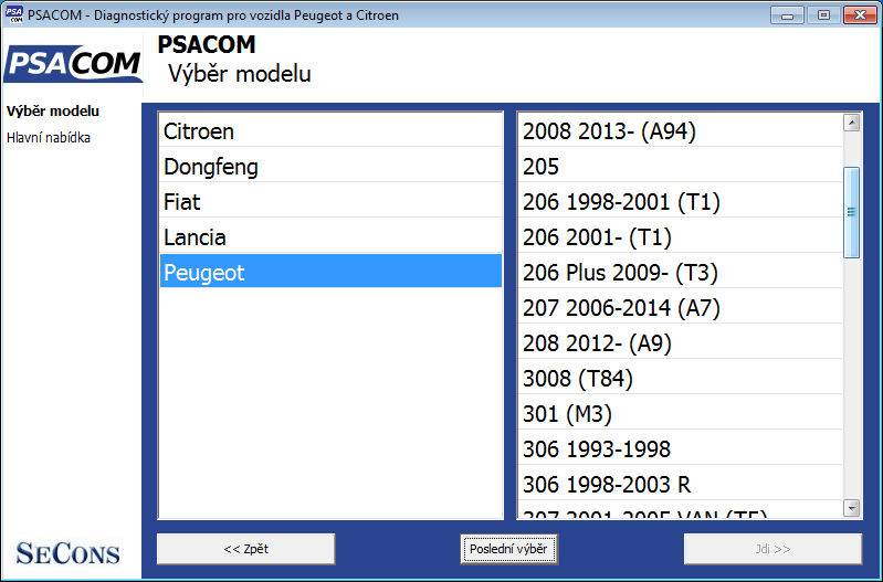 psacomcz02: OBD-II diagnostic program screenshot