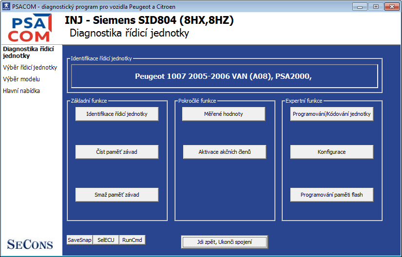 psacomcz04: OBD-II diagnostic program screenshot