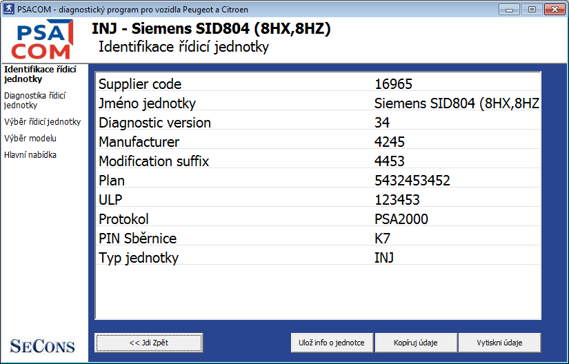 psacomcz05: OBD-II diagnostic program screenshot