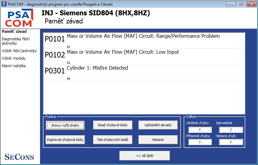 psacomcz06: OBD-II diagnostic program screenshot