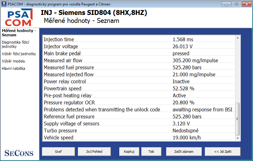psacomcz10: OBD-II diagnostic program screenshot