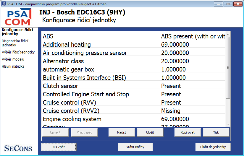 psacomcz12: OBD-II diagnostic program screenshot