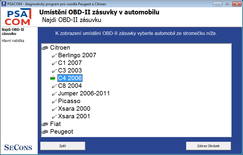 psacomcz15: OBD-II diagnostic program screenshot
