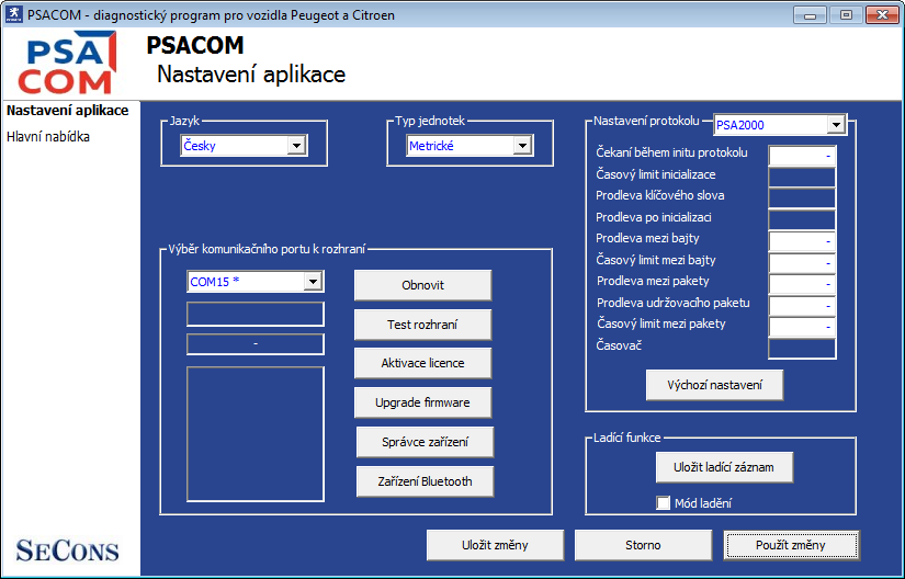 psacomcz17: OBD-II diagnostic program screenshot