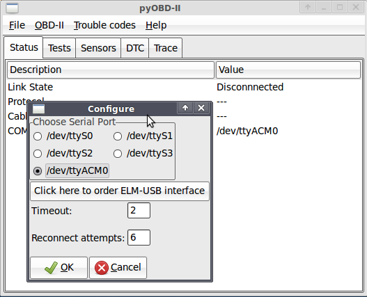 pyobd1: OBD-II diagnostic program screenshot