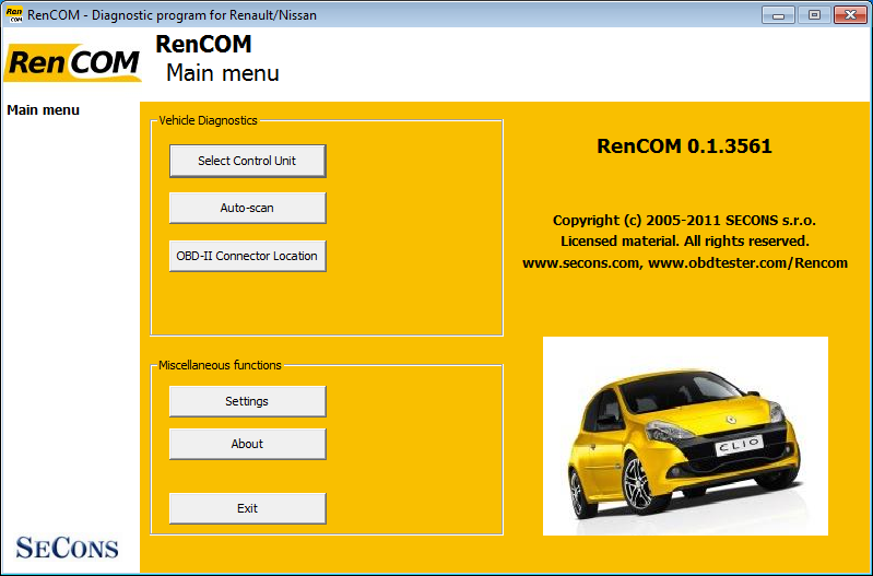 rencom01: OBD-II diagnostic program screenshot