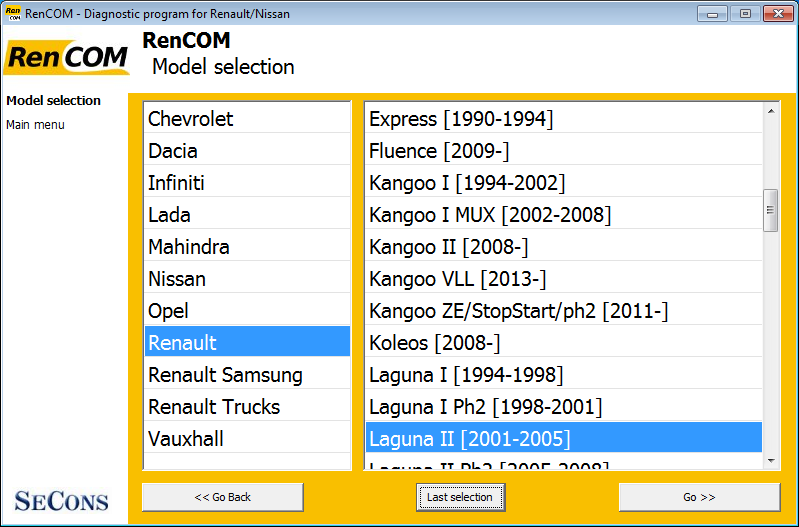 rencom02: OBD-II diagnostic program screenshot