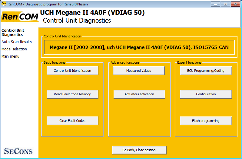 rencom04: OBD-II diagnostic program screenshot