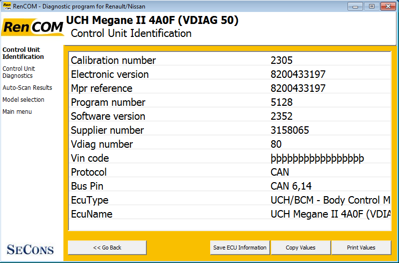 rencom05: OBD-II diagnostic program screenshot