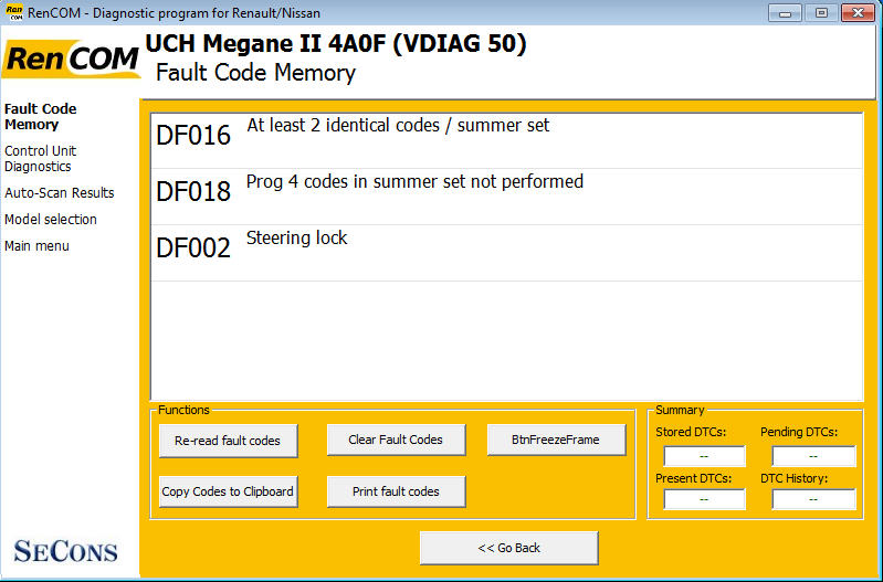 rencom06: OBD-II diagnostic program screenshot