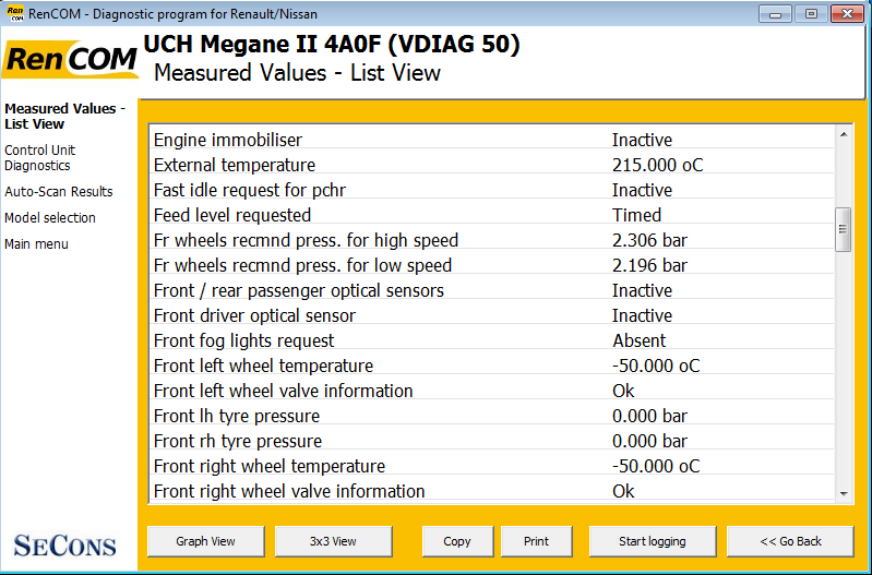 rencom10: OBD-II diagnostic program screenshot