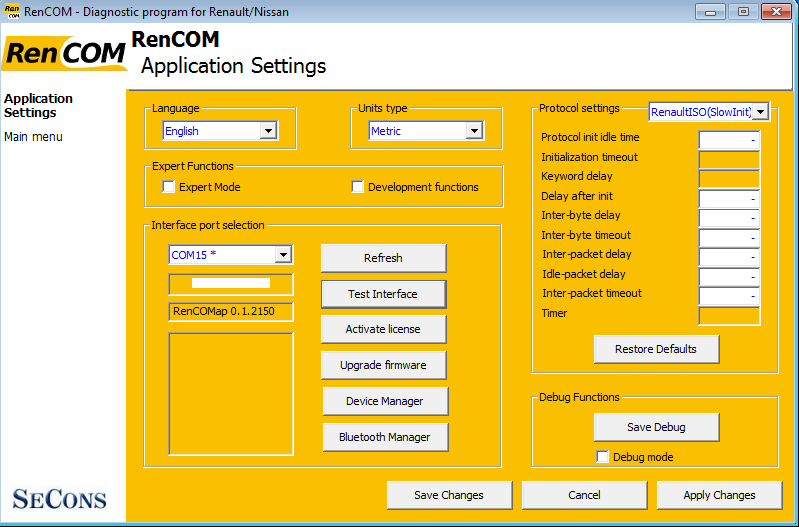 rencom17: OBD-II diagnostic program screenshot