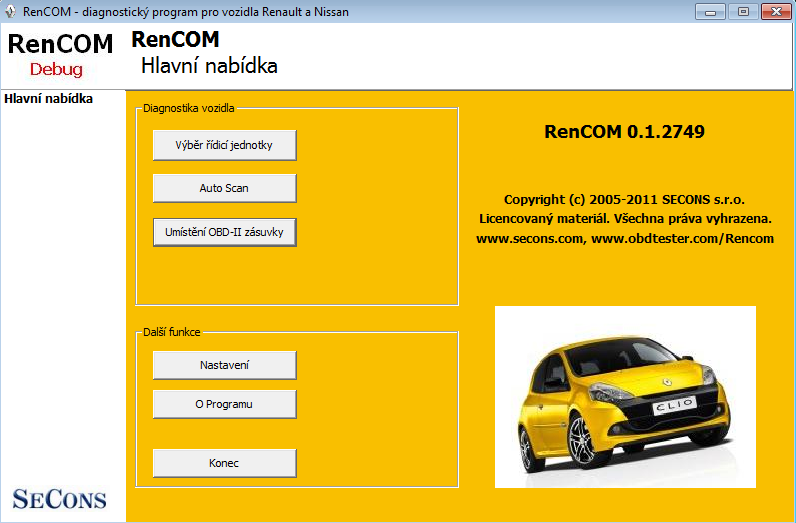 rencomcz01: OBD-II diagnostic program screenshot