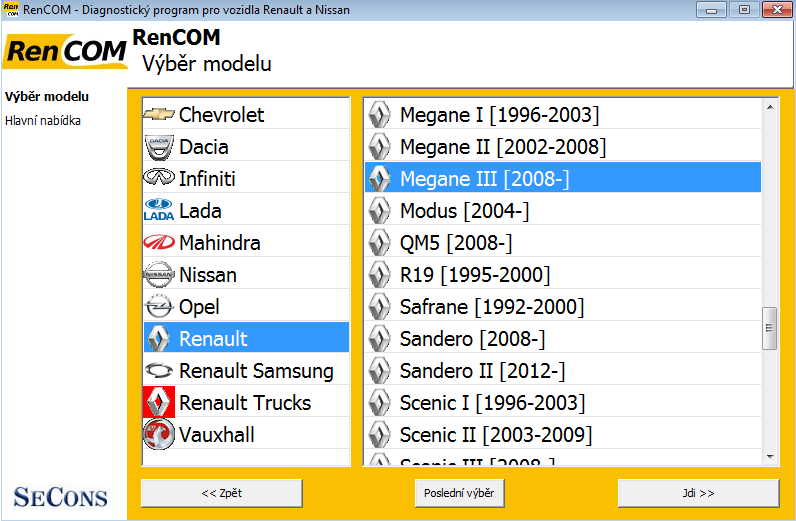 rencomcz02: OBD-II diagnostic program screenshot