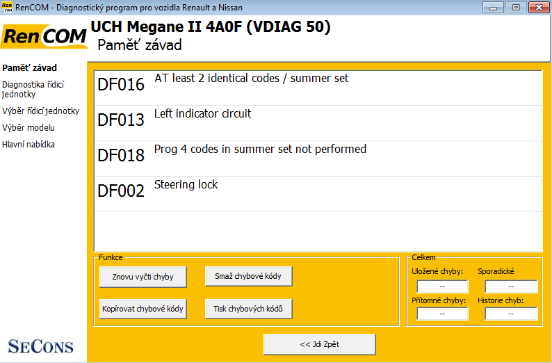 rencomcz06: OBD-II diagnostic program screenshot