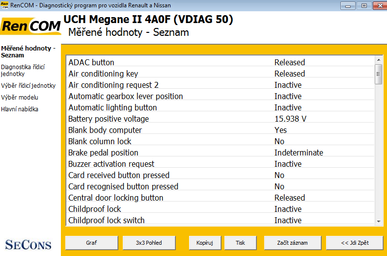 rencomcz10: OBD-II diagnostic program screenshot