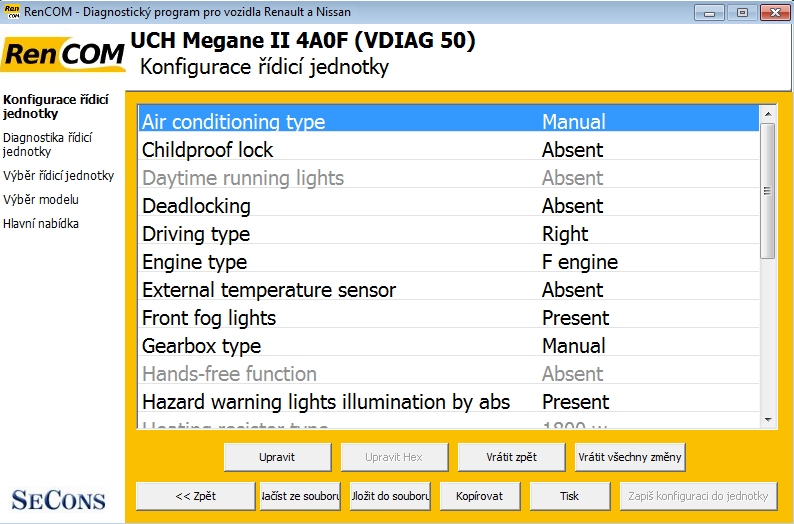 rencomcz12: OBD-II diagnostic program screenshot