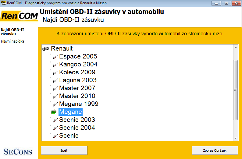 rencomcz15: OBD-II diagnostic program screenshot