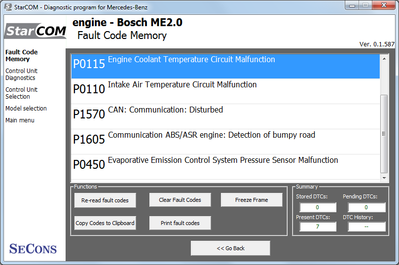 starcom06: OBD-II diagnostic program screenshot