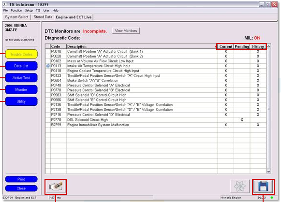 techstream06: OBD-II diagnostic program screenshot