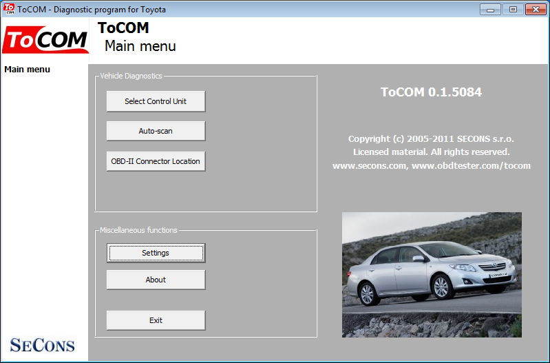 tocom01: OBD-II diagnostic program screenshot