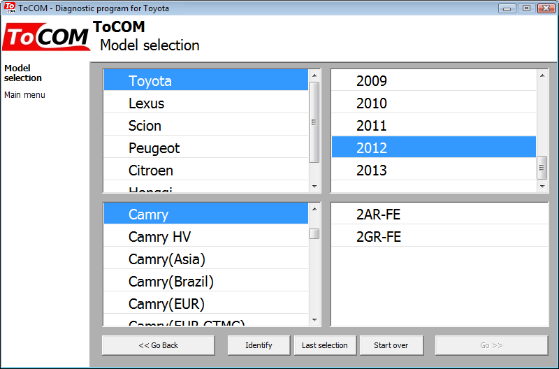 tocom02: OBD-II diagnostic program screenshot