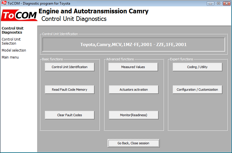 tocom04: OBD-II diagnostic program screenshot