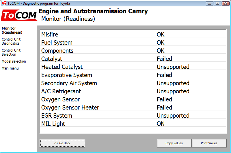 tocom13: OBD-II diagnostic program screenshot