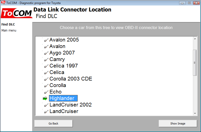 tocom16: OBD-II diagnostic program screenshot