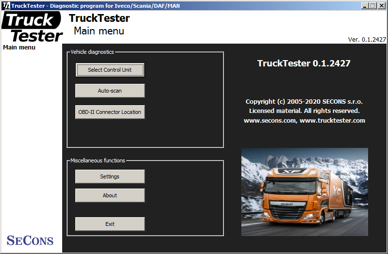 trucktester01: OBD-II diagnostic program screenshot