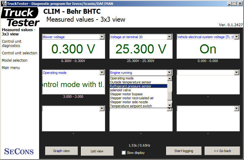 trucktester09: OBD-II diagnostic program screenshot